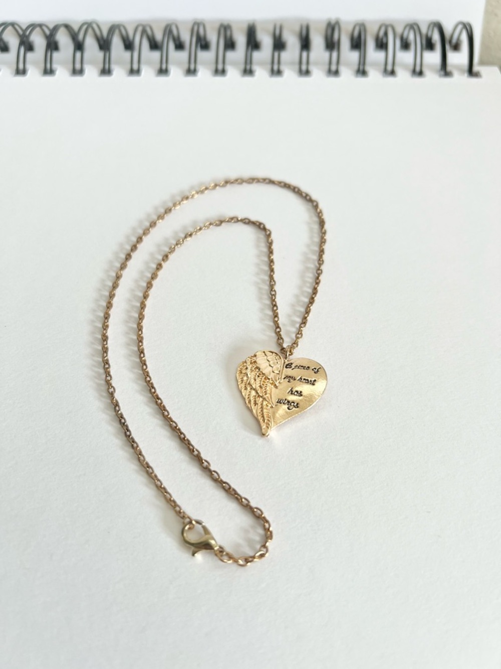 Gold Tone Heart Wing Memorial Necklace‎ A Piece Of My Heart Has Wings